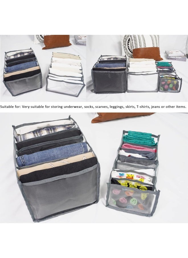 3PCS Washable Wardrobe Clothes Organizer - 6&7&9 Grids, Foldable Visible Grid Storage Box with Multiple Layers, Storage Containers for Scarves, Leggings (3PCS, Grey)