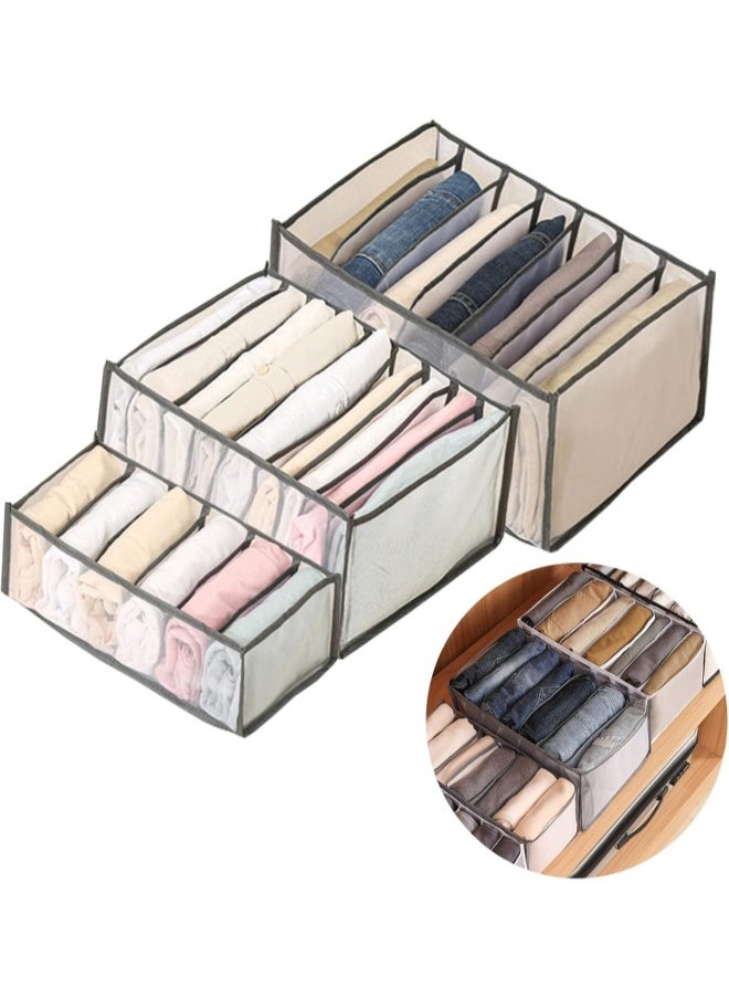 3PCS Washable Wardrobe Clothes Organizer - 6&7&9 Grids, Foldable Visible Grid Storage Box with Multiple Layers, Storage Containers for Scarves, Leggings (3PCS, Grey)