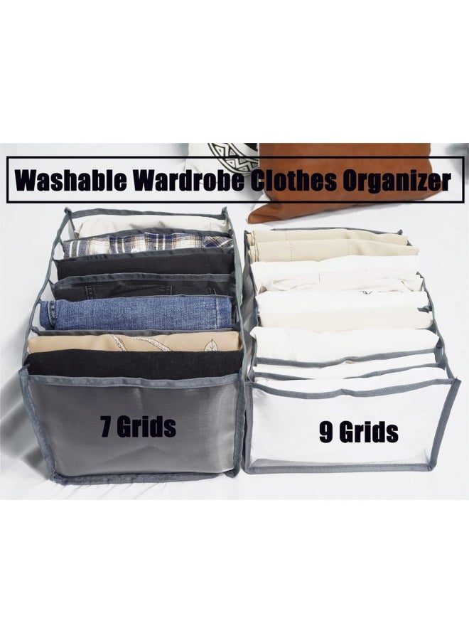 3PCS Washable Wardrobe Clothes Organizer - 6&7&9 Grids, Foldable Visible Grid Storage Box with Multiple Layers, Storage Containers for Scarves, Leggings (3PCS, Grey)