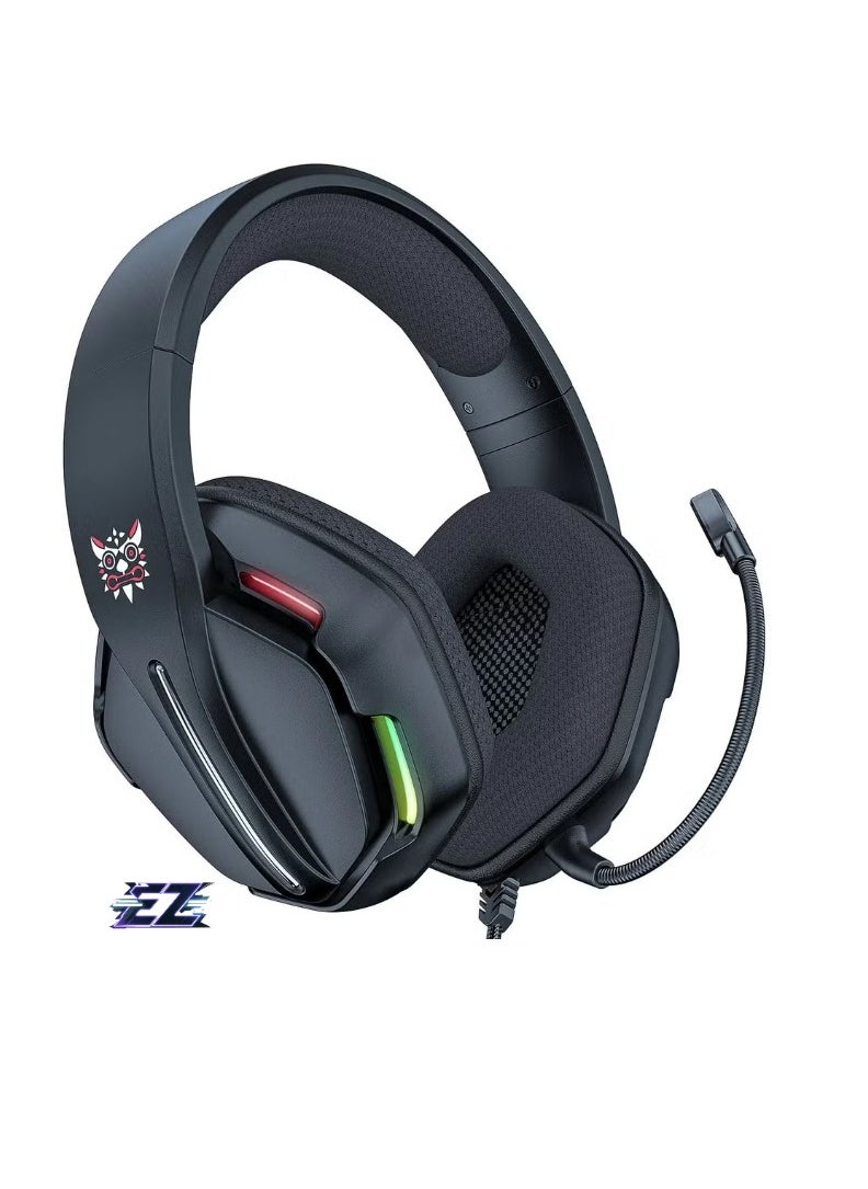 X27 Gaming Wired Headset with Microphone – High-Quality Stereo Sound, Noise-Canceling Mic, Comfortable Over-Ear Cushions, Adjustable Headband, RGB Lights, Compatible with PC, PS4, Xbox, Mobile Devices – Black