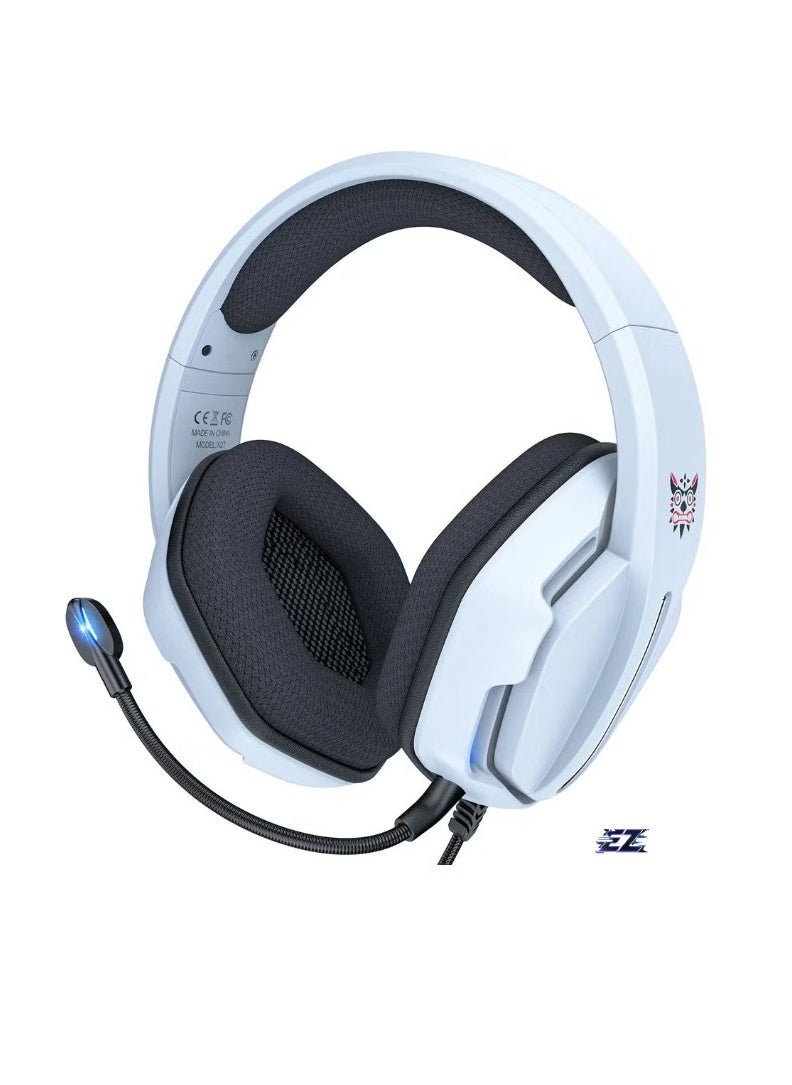 X27 Gaming Wired Headset with Microphone – High-Quality Stereo Sound, Noise-Canceling Mic, Comfortable Over-Ear Cushions, RGB Lights, Adjustable Headband, Compatible with PC, PS4, Xbox, Mobile Devices – White