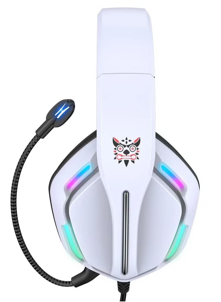 X27 Gaming Wired Headset with Microphone – High-Quality Stereo Sound, Noise-Canceling Mic, Comfortable Over-Ear Cushions, RGB Lights, Adjustable Headband, Compatible with PC, PS4, Xbox, Mobile Devices – White