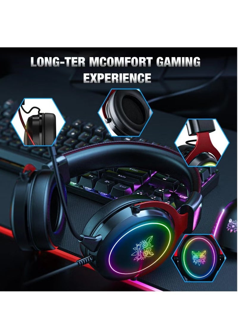 X10 RGB Wired Gaming Headset with Mic – Premium Stereo Sound, Noise-Canceling Mic, Comfortable Over-Ear Cushions, RGB Lighting, Adjustable Headband – Perfect for PC, PS4, Xbox, and Mobile Gaming – Black