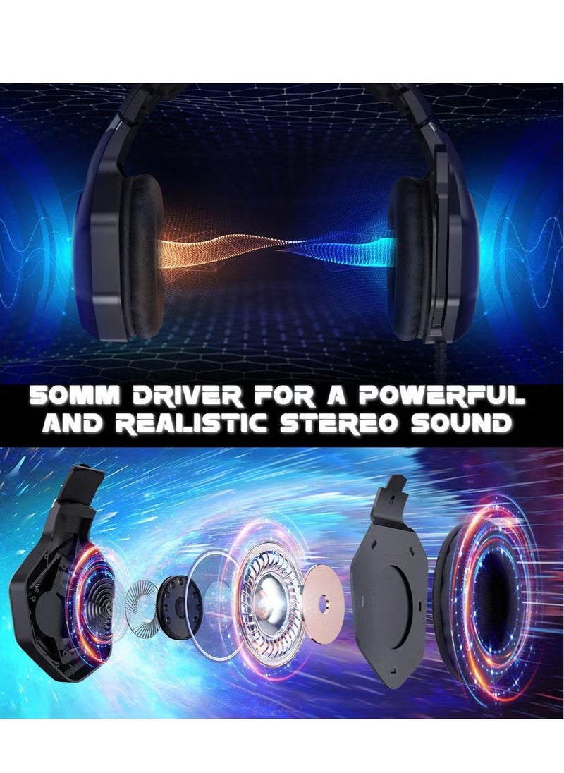 K10 Pro Wired Stereo Gaming Headset with Microphone – High-Quality Sound, Noise-Canceling Mic, Comfortable Over-Ear Cushions, Adjustable Headband – Ideal for PC, PS4, Xbox, and Mobile Gaming