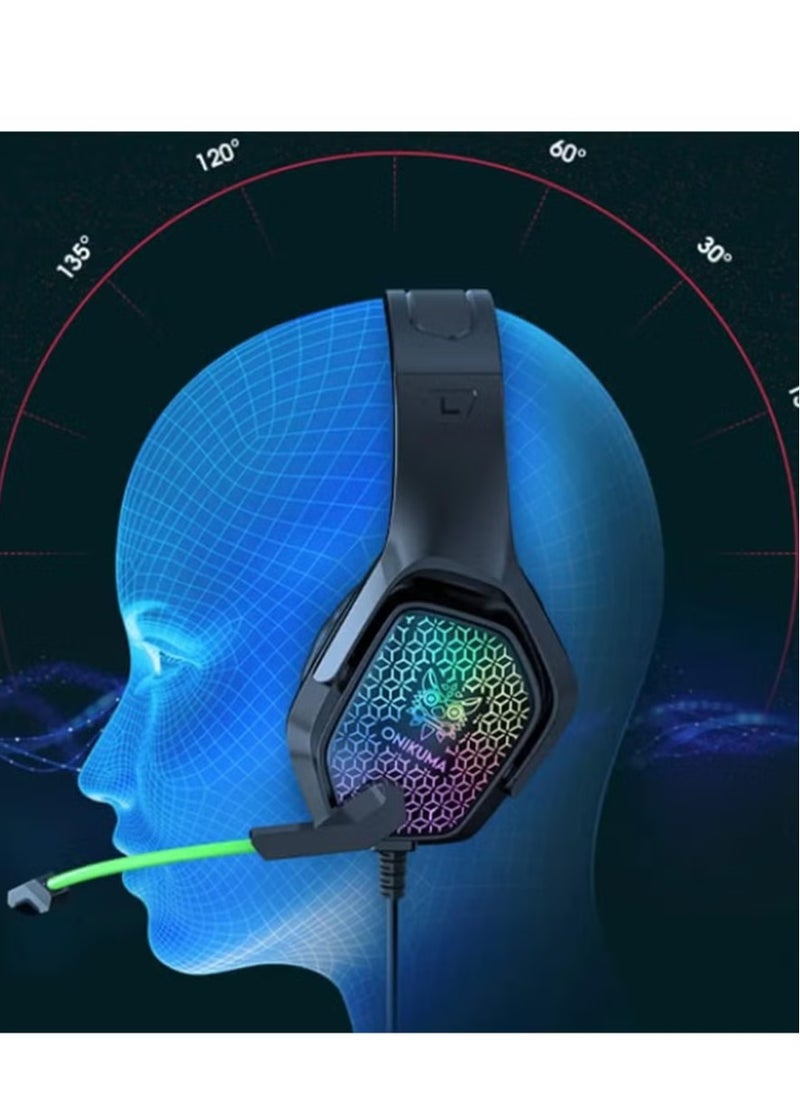 X3 Wired Headphones with Microphone Gaming Headsets – RGB Lights, Noise-Canceling Earphones for Computer, PC, PS4, Xbox, Mobile Gaming – Comfortable Over-Ear Cushions, Adjustable Headband, Immersive Stereo Sound