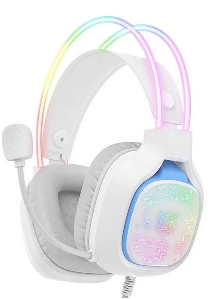 X22 USB + 3.5mm Cool RGB Dynamic Light Wired Gaming Headset with Mic – Immersive Stereo Sound, Noise-Canceling Microphone, Comfortable Over-Ear Cushions, Adjustable Headband – Ideal for PC, PS4, Xbox, Mobile Gaming – White