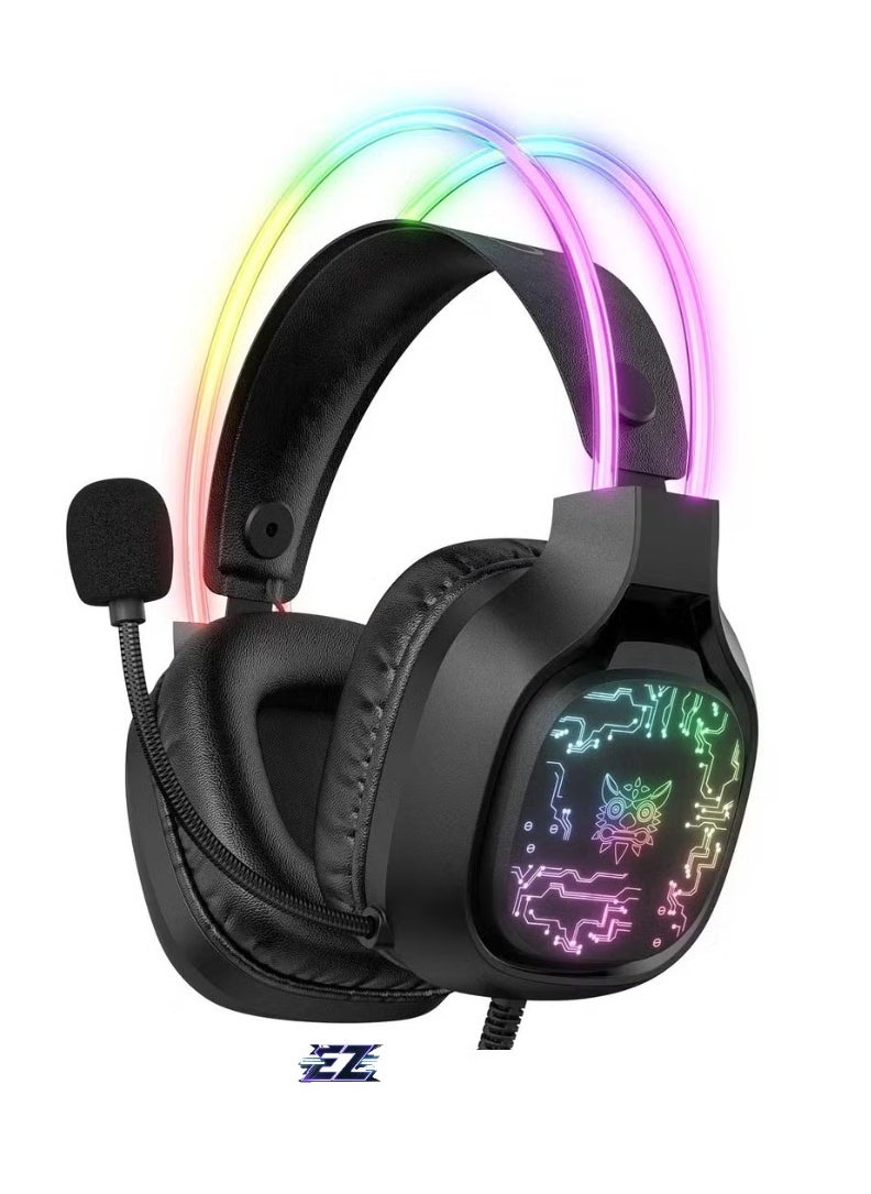 X22 USB + 3.5mm Cool RGB Dynamic Light Wired Gaming Headset with Mic – High-Quality Stereo Sound, Noise-Canceling Microphone, Comfortable Over-Ear Cushions, Adjustable Headband – Ideal for PC, PS4, Xbox, Mobile Gaming – White