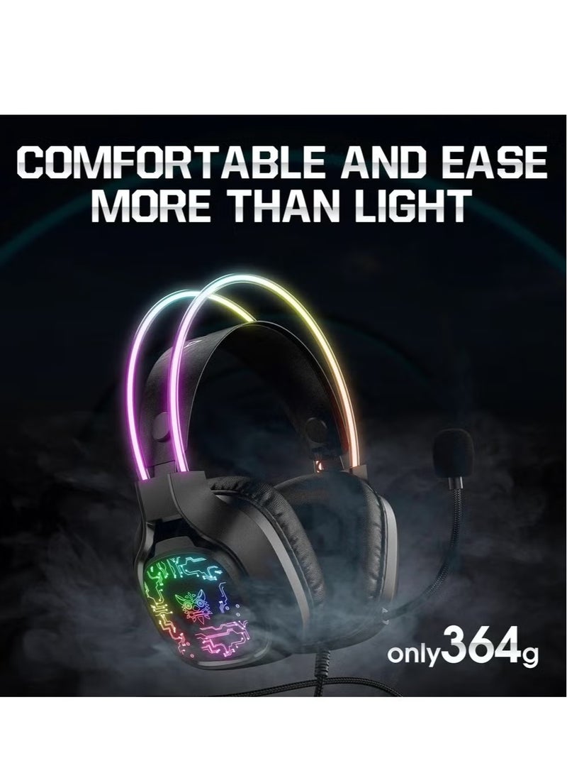 X22 USB + 3.5mm Cool RGB Dynamic Light Wired Gaming Headset with Mic – High-Quality Stereo Sound, Noise-Canceling Microphone, Comfortable Over-Ear Cushions, Adjustable Headband – Ideal for PC, PS4, Xbox, Mobile Gaming – White