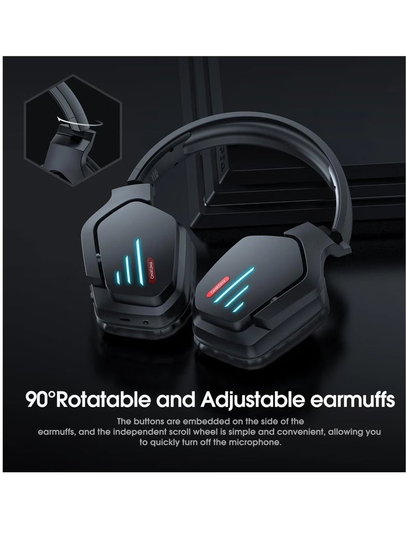 B60 Wireless Bluetooth Gaming Headset – Premium Audio, Noise-Canceling Microphone, Comfortable Over-Ear Cushions, RGB LED Lights, Long Battery Life, Compatible with PC, PS4, Xbox, Mobile Gaming – Black