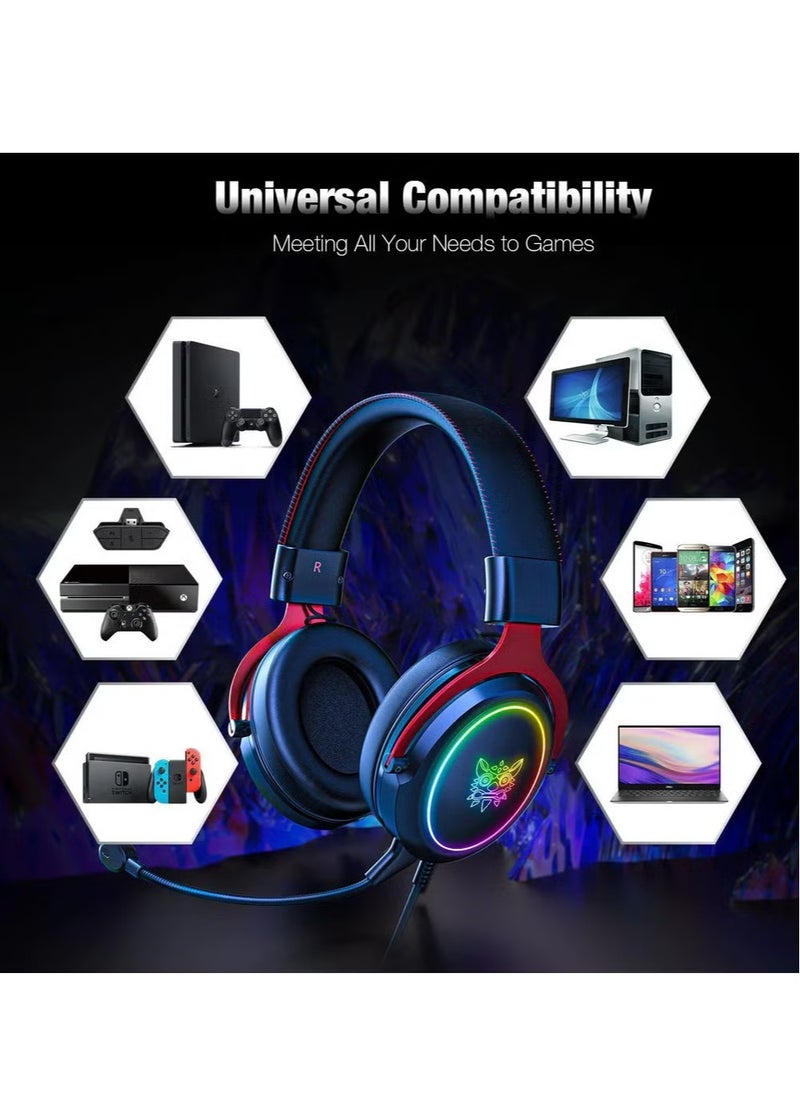 X10 RGB Wired Gaming Headset with Mic – Premium Stereo Sound, Noise-Canceling Mic, Comfortable Over-Ear Cushions, RGB Lighting, Adjustable Headband – Perfect for PC, PS4, Xbox, and Mobile Gaming – Black