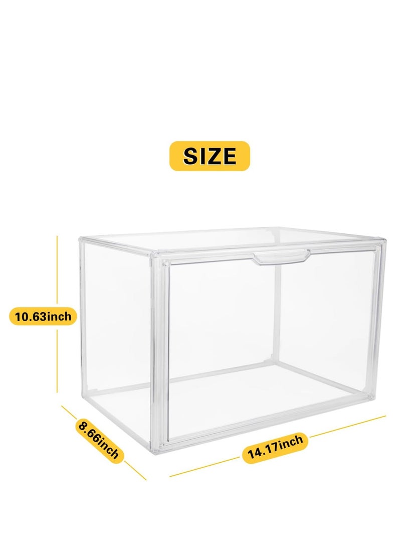 Clear Stackable Plastic Storage Bins with Magnetic Lid - Dustproof Book,Garage Kit,Purses u0026 Cosmetic Display Cases, Large Figures Collectibles Showcase, Shoe Box, Protection Organizer