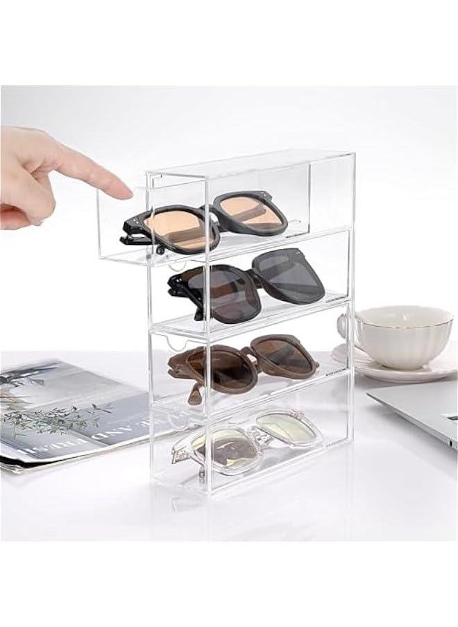 Acrylic Sunglasses Organizer with 4 Drawers Clear Eyeglass Case Eyeglass Storage Display Holder Multipurpose Drawer Organizer Tray for Jewelry Watch Perfume Vanity,6.9 x 2.6 x9.7