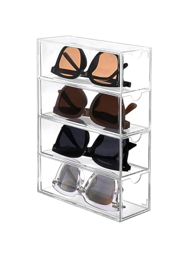 Acrylic Sunglasses Organizer with 4 Drawers Clear Eyeglass Case Eyeglass Storage Display Holder Multipurpose Drawer Organizer Tray for Jewelry Watch Perfume Vanity,6.9 x 2.6 x9.7