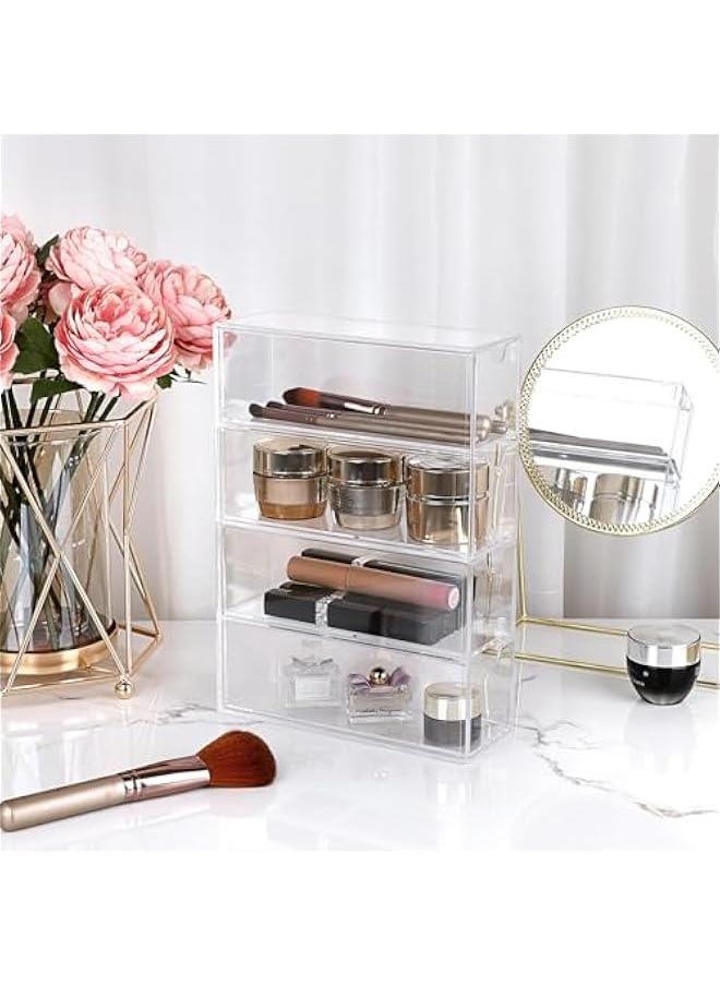 Acrylic Sunglasses Organizer with 4 Drawers Clear Eyeglass Case Eyeglass Storage Display Holder Multipurpose Drawer Organizer Tray for Jewelry Watch Perfume Vanity,6.9 x 2.6 x9.7