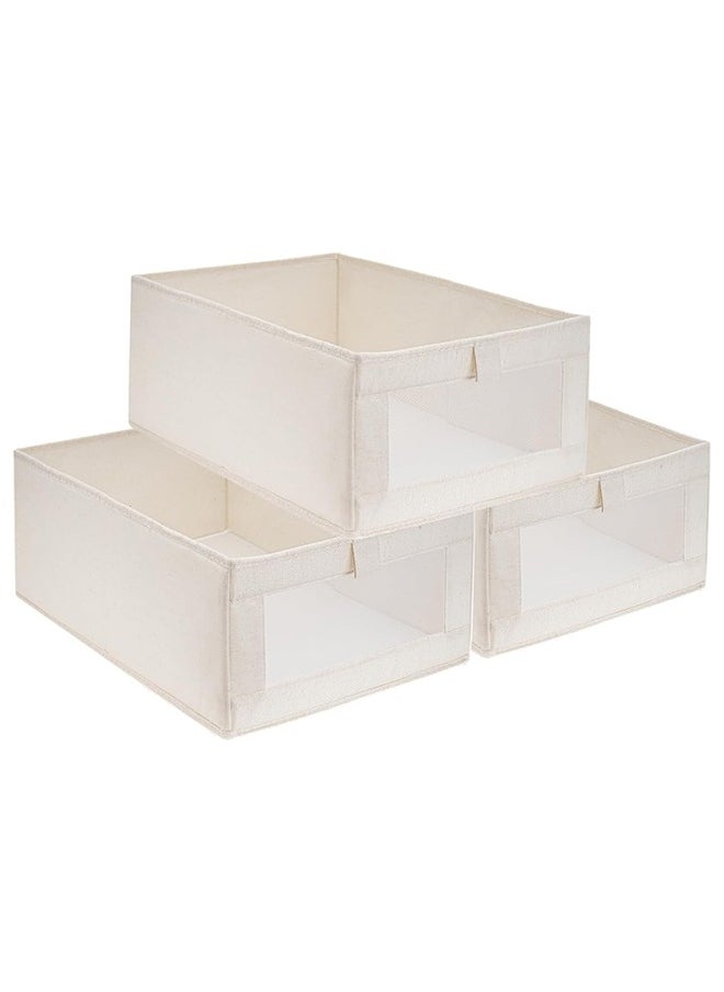 3Pack Linen Storage Bins, Storage Containers for Organizing Clothing, Jeans, Toys, Books, Shelves, Closet, Wardrobe - Closet Organizers and Storage, Large Storage Boxes Baskets with Window