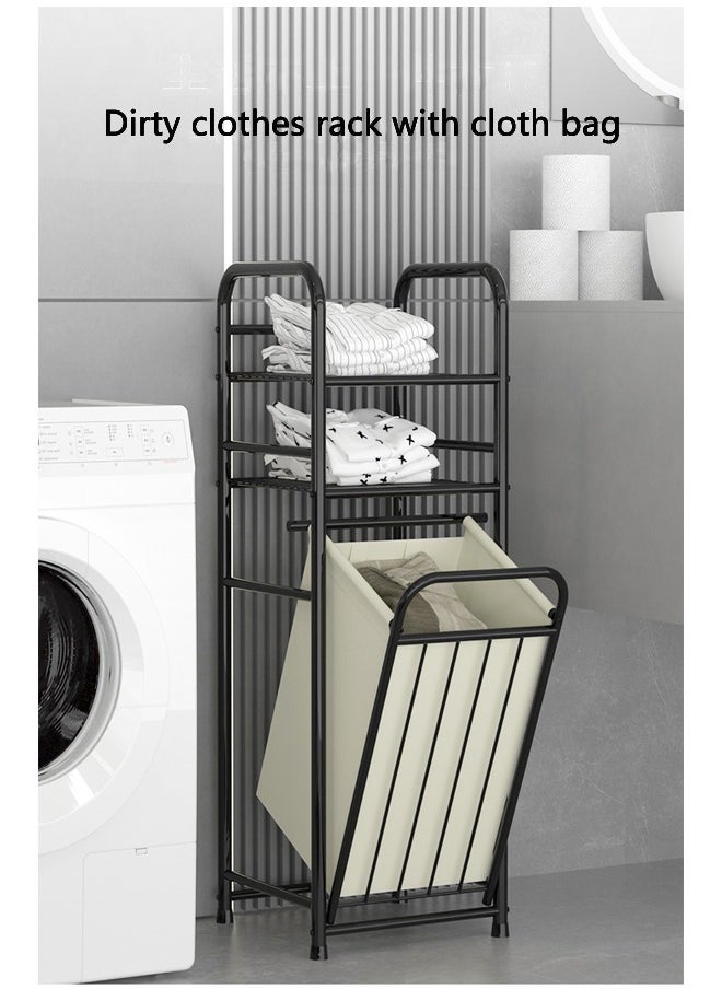 Dirty Clothes Basket Storage Rack Assembly Bathroom Laundry Rack Multifunctional Rack Black