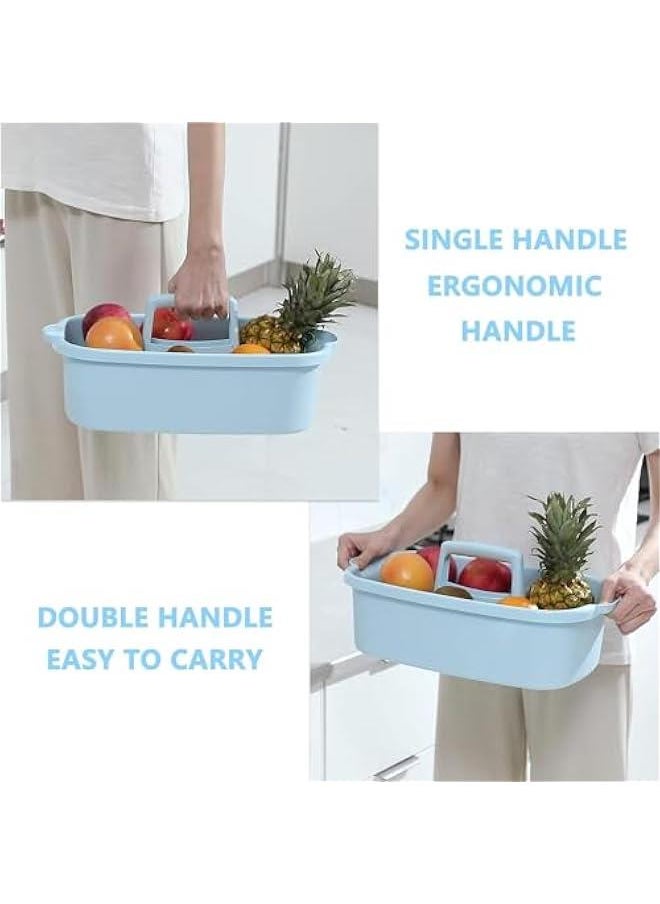 Durku 2 Pack Large Cleaning Supplies Organizer with Handle Portable Shower Caddy Basket Plastic Bucket Tool Storage for Bathroom, Bedroom, Kitchen, College Dorm, Under Sink, Garden (Blue)