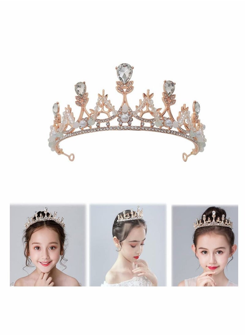 Gold Princess Crown for Girls, Crystal Birthday Tiaras for Girl Prom Costume Party Accessories, Princess Birthday Crown Children's Show Catwalk Tiara Wedding Jewelry Girls Wedding Pageant Veil Tiaras