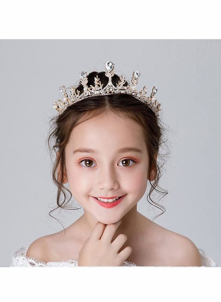 Gold Princess Crown for Girls, Crystal Birthday Tiaras for Girl Prom Costume Party Accessories, Princess Birthday Crown Children's Show Catwalk Tiara Wedding Jewelry Girls Wedding Pageant Veil Tiaras