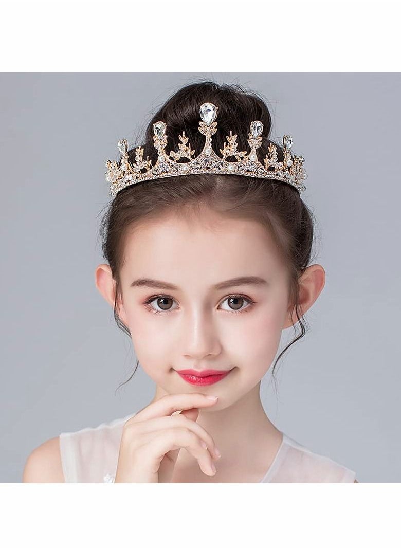 Gold Princess Crown for Girls, Crystal Birthday Tiaras for Girl Prom Costume Party Accessories, Princess Birthday Crown Children's Show Catwalk Tiara Wedding Jewelry Girls Wedding Pageant Veil Tiaras