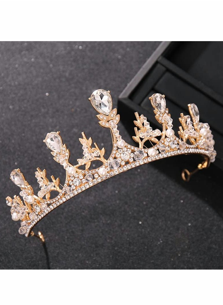 Gold Princess Crown for Girls Crystal Birthday Tiaras for Girl Prom Costume Party Accessories Princess Birthday Crown Children's Show Catwalk Tiara Wedding Jewelry Girls Wedding Pageant Veil Tiaras