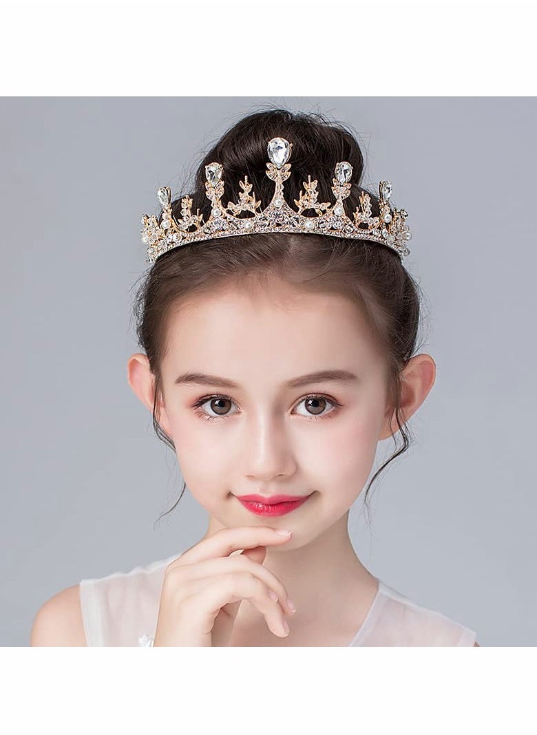 Gold Princess Crown for Girls Crystal Birthday Tiaras for Girl Prom Costume Party Accessories Princess Birthday Crown Children's Show Catwalk Tiara Wedding Jewelry Girls Wedding Pageant Veil Tiaras