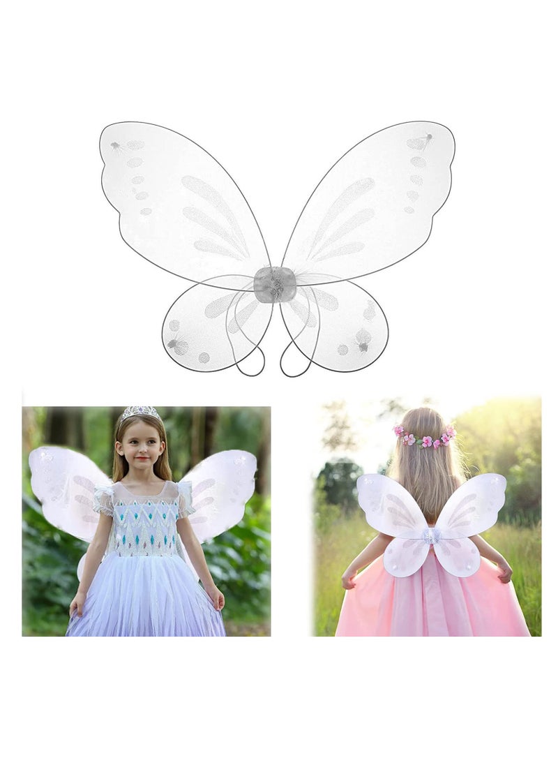 Butterfly Wings Dress Up Fairy Wings for Girls Princess Costumes Accessories Birthday Party Fairy Festival Rave Dress Up Makeup Play Show  Prom Show Wings (White)