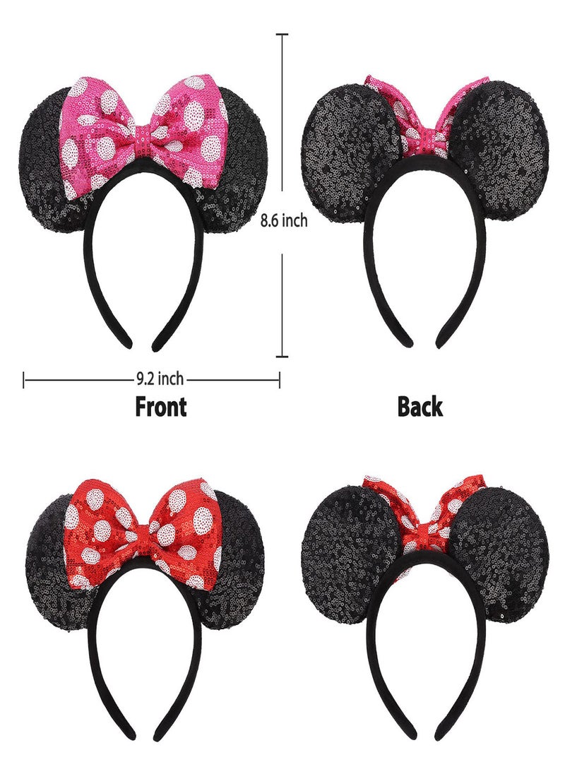 Mouse Ears Headbands 2Pcs Headbands Shiny Bows Glitter Party Decoration Classic Mouse Ears Cosplay Costume for Women Girls Amusement Park Hair Accessories for Parties Role Playing