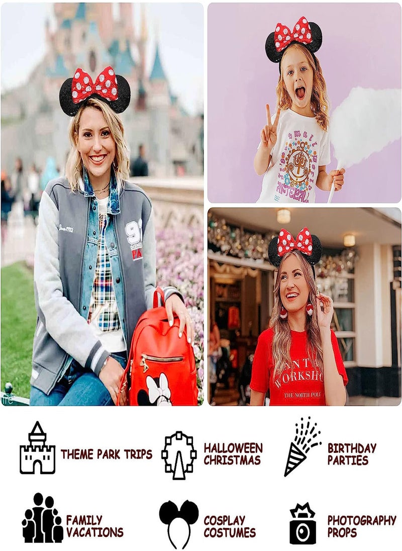 Mouse Ears Headbands 2Pcs Headbands Shiny Bows Glitter Party Decoration Classic Mouse Ears Cosplay Costume for Women Girls Amusement Park Hair Accessories for Parties Role Playing