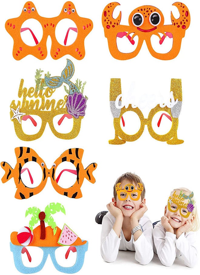 Party Glasses, 6 Pcs Photo Booth Props Party Glasses, Party Glasses Hawaiian Funny Sunglasses, Hawaiian Fancy Dress Photo Props Funky Glasses for Summer Hawaiian, Beach,Tropical, Birthday Party