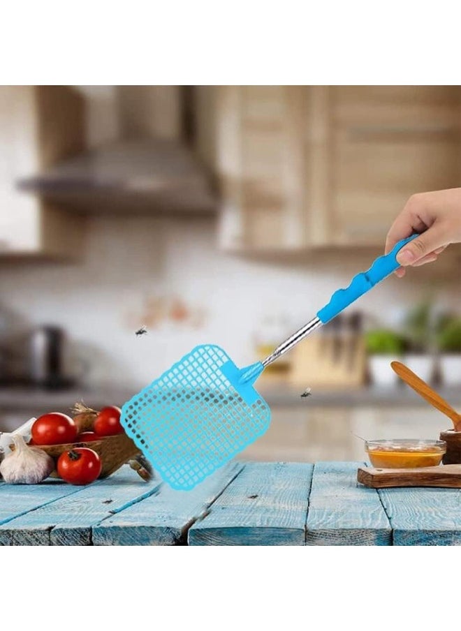 PULABO Extendable Fly swatter Made of Reusable Plastic, Robust, Telescopic Fly swatter with Stainless Steel Rod, Suitable for Outdoors, classrooms, Offices, Fruit Stands, Restaurants Popular