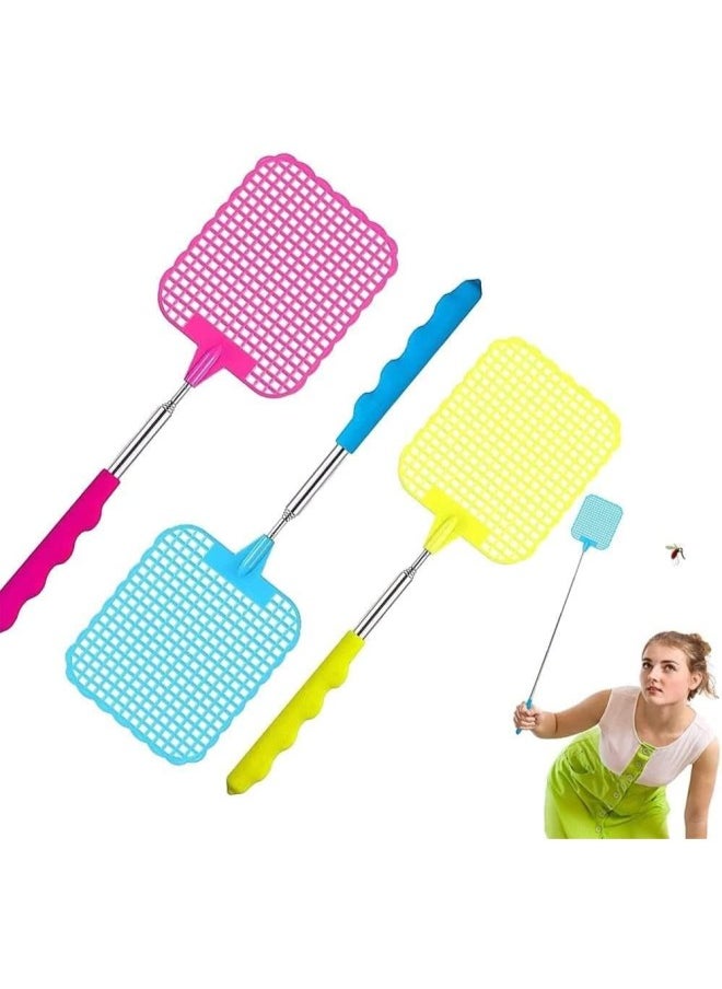 PULABO Extendable Fly swatter Made of Reusable Plastic, Robust, Telescopic Fly swatter with Stainless Steel Rod, Suitable for Outdoors, classrooms, Offices, Fruit Stands, Restaurants Popular