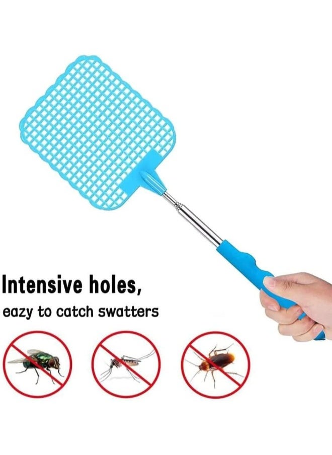 PULABO Extendable Fly swatter Made of Reusable Plastic, Robust, Telescopic Fly swatter with Stainless Steel Rod, Suitable for Outdoors, classrooms, Offices, Fruit Stands, Restaurants Popular