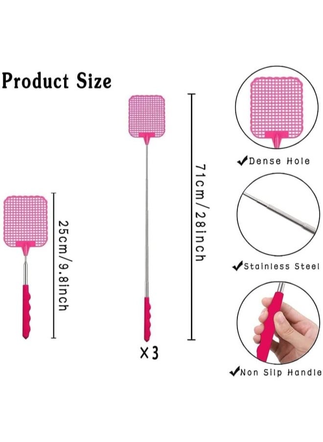 PULABO Extendable Fly swatter Made of Reusable Plastic, Robust, Telescopic Fly swatter with Stainless Steel Rod, Suitable for Outdoors, classrooms, Offices, Fruit Stands, Restaurants Popular