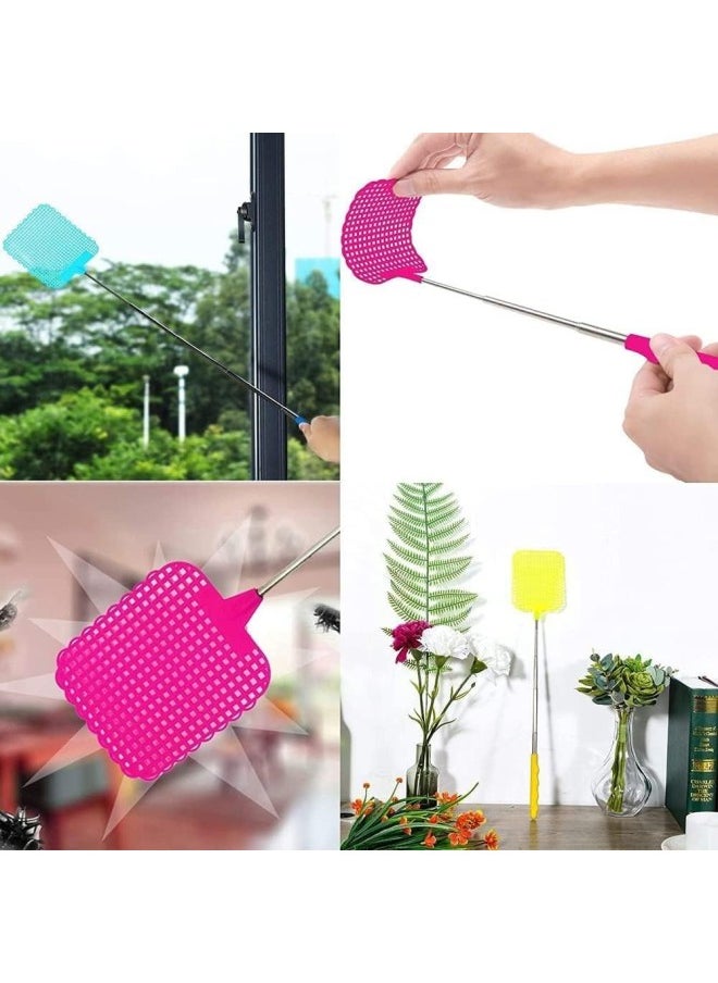 PULABO Extendable Fly swatter Made of Reusable Plastic, Robust, Telescopic Fly swatter with Stainless Steel Rod, Suitable for Outdoors, classrooms, Offices, Fruit Stands, Restaurants Popular