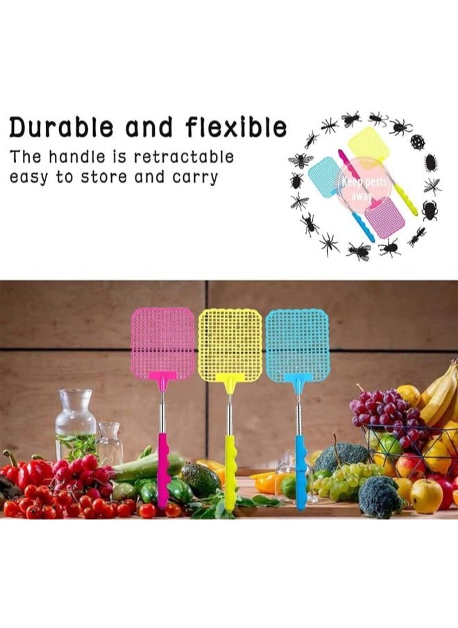 PULABO Extendable Fly swatter Made of Reusable Plastic, Robust, Telescopic Fly swatter with Stainless Steel Rod, Suitable for Outdoors, classrooms, Offices, Fruit Stands, Restaurants Popular