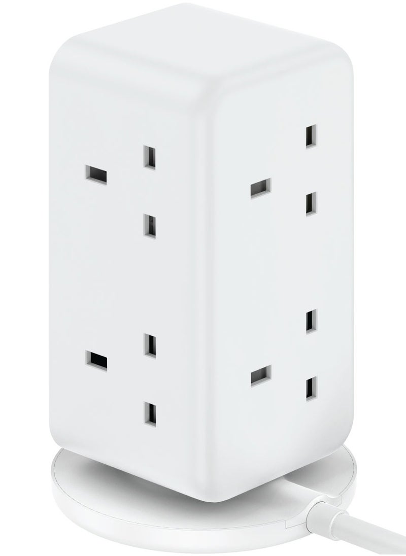 1-Charge Work Flow 6-Outlet GaN Power Tower With Digital Display & 35W USB Output - White