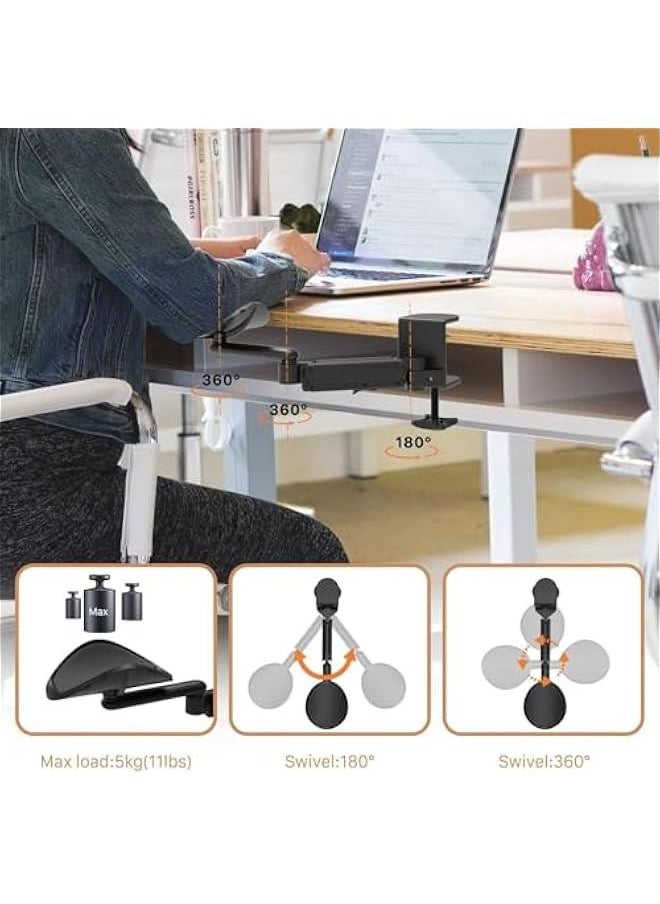 Adjustable Armrest for Desk, Ergonomic 360°Rotating Elbow Cushion Pad with 6-Level Height, Above Desk Extension Platform Arm Support for Left/Right Hand