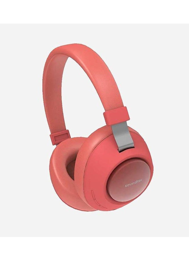 Portable Bluetooth Headphones With Noise Cancelling Soundtec -Red Pink