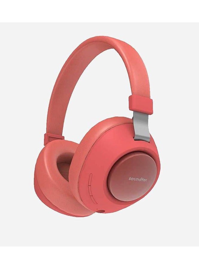 Portable Bluetooth Headphones With Noise Cancelling Soundtec -Red Pink