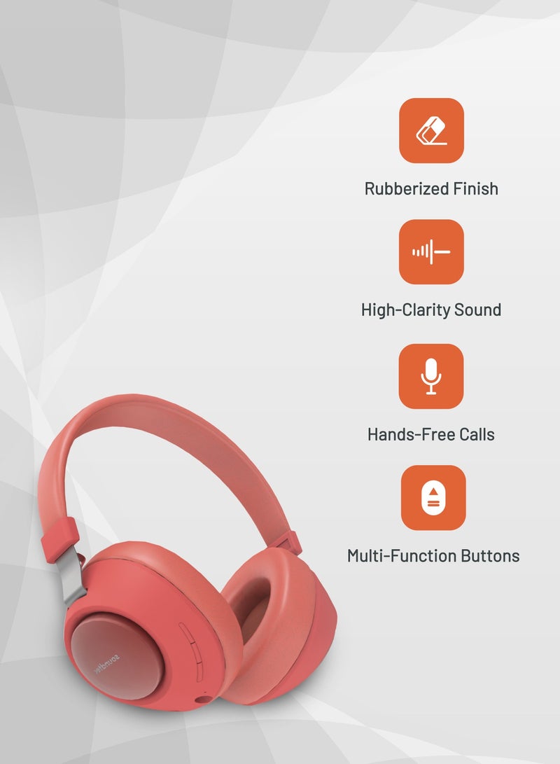 Portable Bluetooth Headphones With Noise Cancelling Soundtec -Red Pink