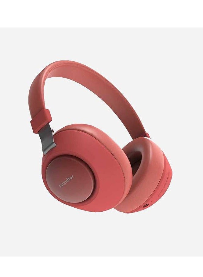 Portable Bluetooth Headphones With Noise Cancelling Soundtec -Red Pink