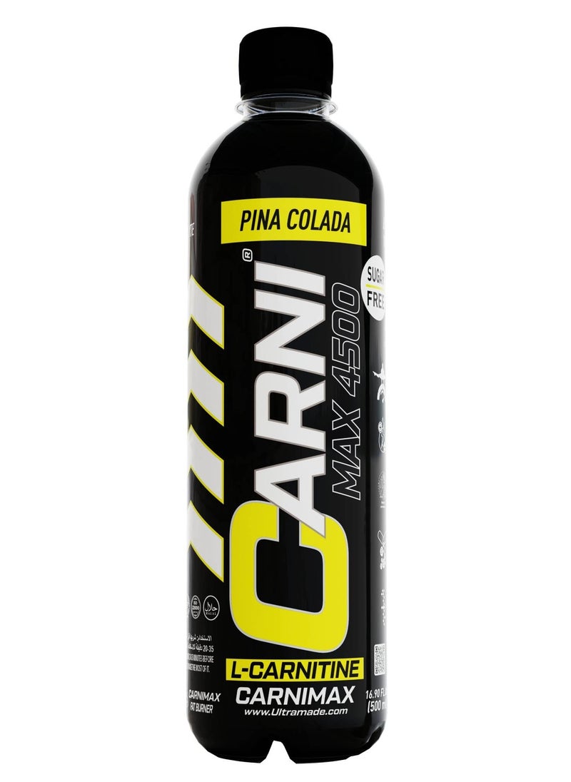 C5 CARNIMAX Pina Colada - L-CARNITINE Maximum Fat Burn L-Carnitine with Electrolytes, CLA, Chromium, B Complex Vitamins & Alpha GPC - Zero Sugar, 500ml Pack of 12