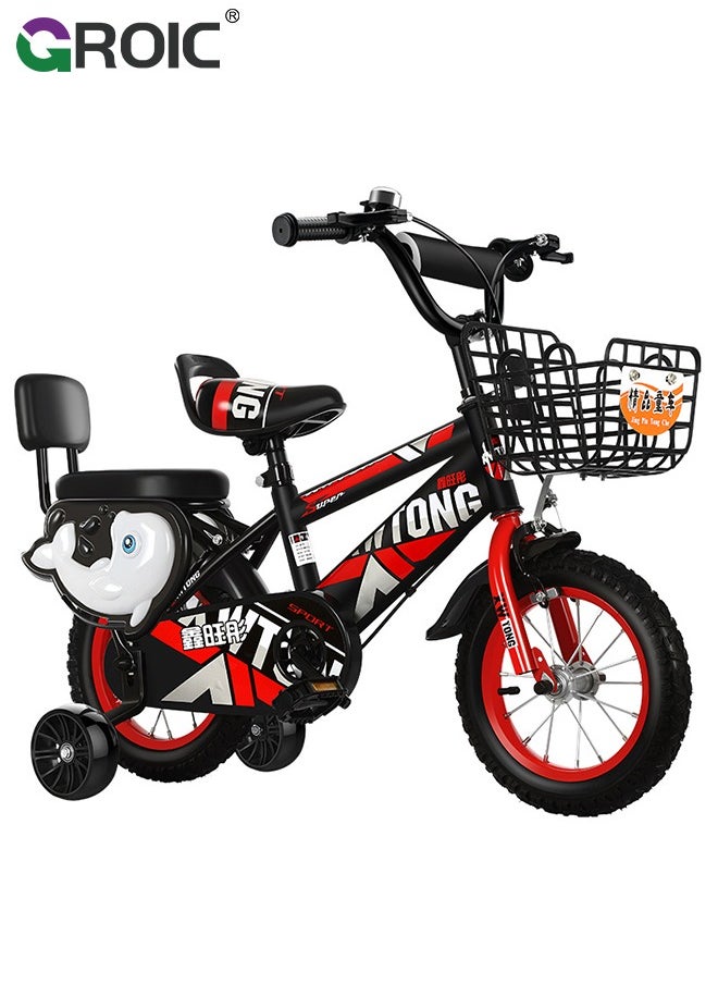 Kids Bike for Toddlers and Kids,12 Inch Kids Bike with Training Wheels & Basket,Kds Bicycle with Handbrake & Kickstand