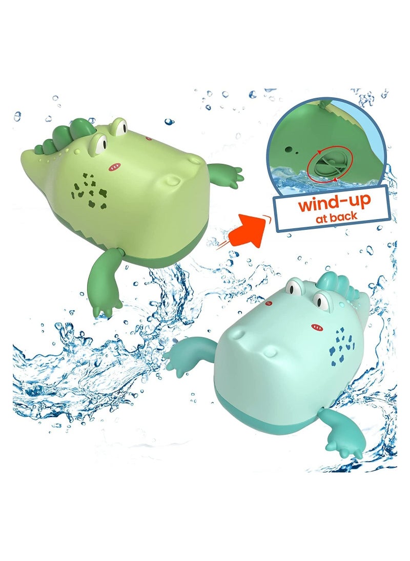 Baby Bath Toys, Floating Wind-up Gator Swimming Pool Games Water Play Gift for Bathtub Shower Beach Infant Kids Age 3 4 5 6 Years Old, Cartoon Big Crocodile Wind-up Bathroom Swimming Toy (2PCS)