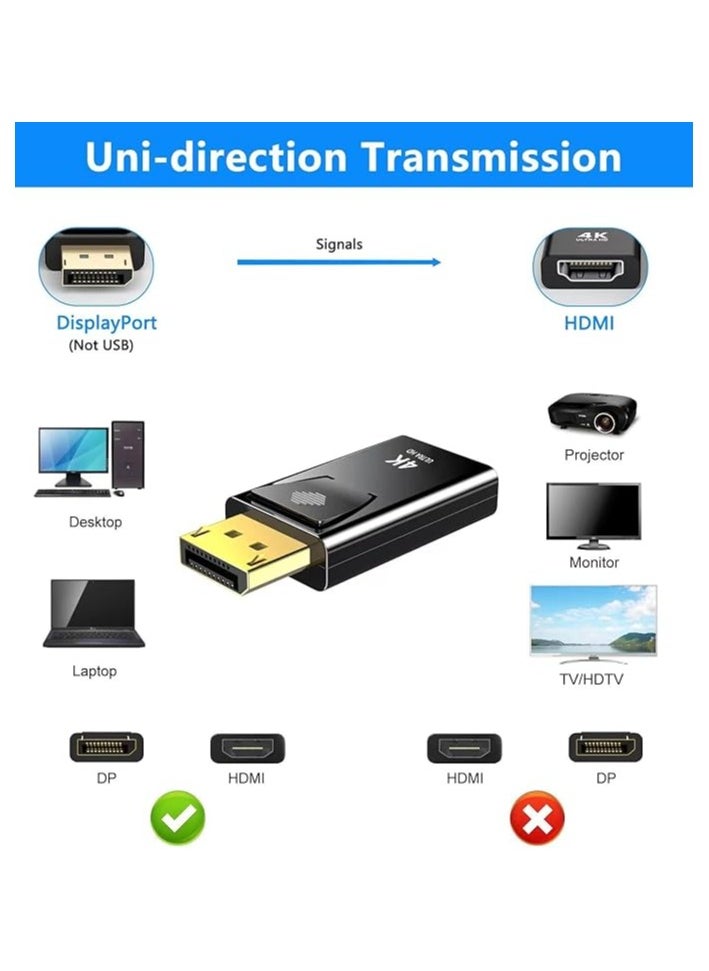 4K DisplayPort to HDMI Adapter, 2 Pack Uni-Directional DP PC to HDMI Monitor Converter, 4K Ultra HD DP Display Port to HDMI Adapter(Male to Female), Compatible for Lenovo Dell HP and Other Brand