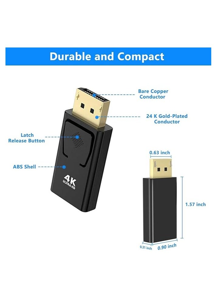 4K DisplayPort to HDMI Adapter, 2 Pack Uni-Directional DP PC to HDMI Monitor Converter, 4K Ultra HD DP Display Port to HDMI Adapter(Male to Female), Compatible for Lenovo Dell HP and Other Brand