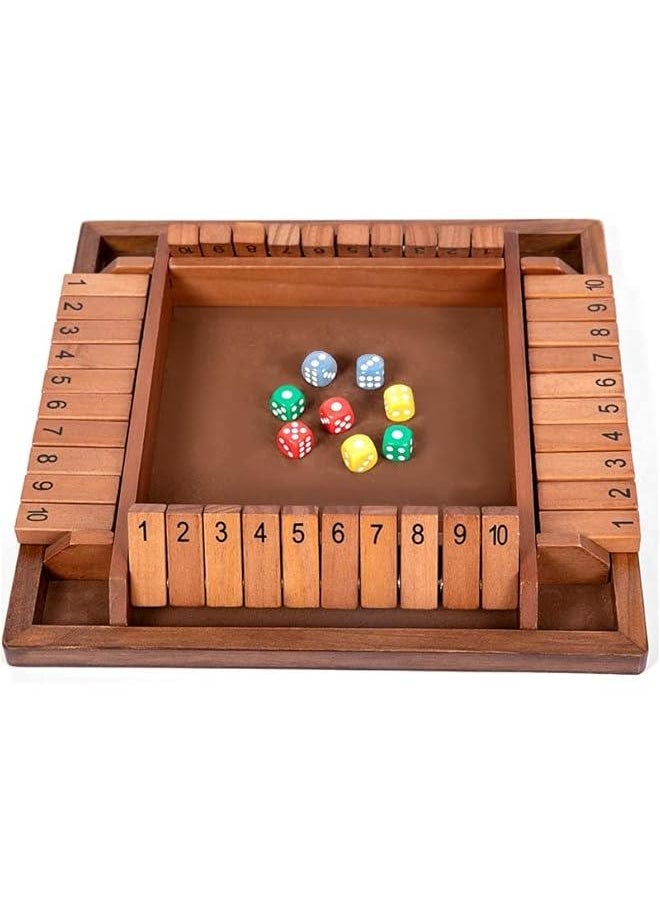 1-4 Players Shut The Box Dice Game, Wooden Board Table Math Game with 12 Dice and Shut-The-Box Instructions for Kids Adults, Family Classroom Home