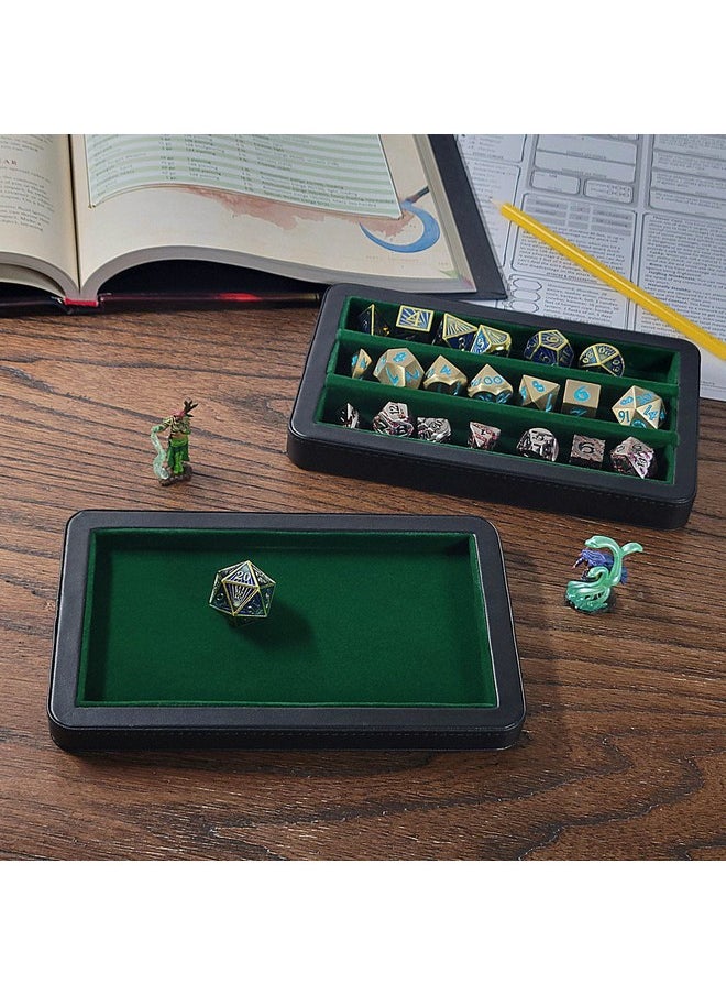 Premium 3-Row Dice Case - Combination Dice Box And Dice Tray - Protects Polyhedral Dice Sets - Felt-Lined Storage Rows - Magnetic Lid Closure - Perfect Metal Dice Storage Box - Green