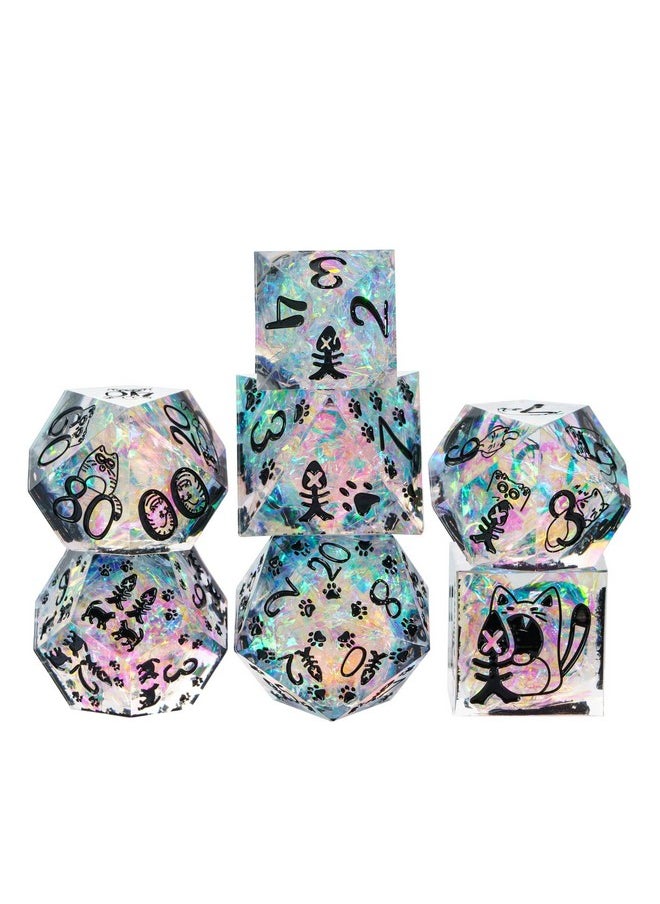 7-Die Sharp Edges Dnd Dice Set, Cat Pattern Polyhedral D&D Dice Set For Dnd Dungeons And Dragons Ttrpg Role Playing Games